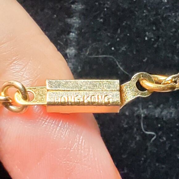 Vintage Floral Blue Rose Necklace Gold Tone 24" Hong Kong - Picture 6 of 7